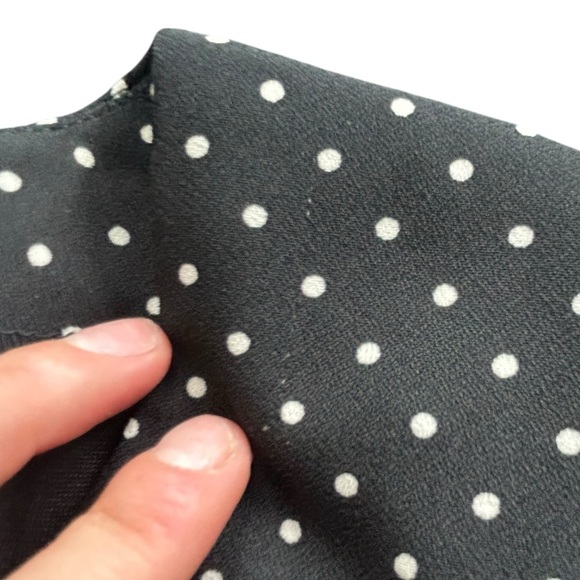 Vintage Luisa Spagnoli Black Polka Dot Pleated Midi Dress with Satin Waist Tie - Picture 5 of 8